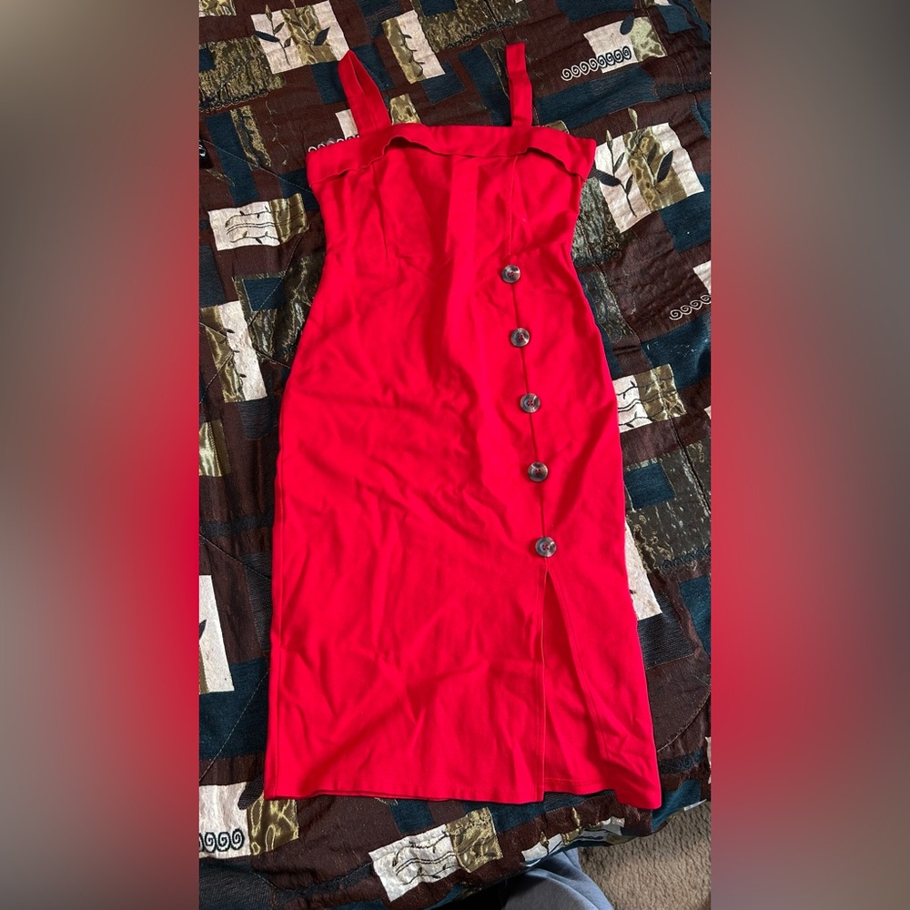 Elegant Red Button-Down Dress